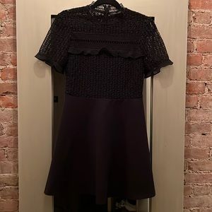 Zara black short sleeve lace mini dress with crepe skirt